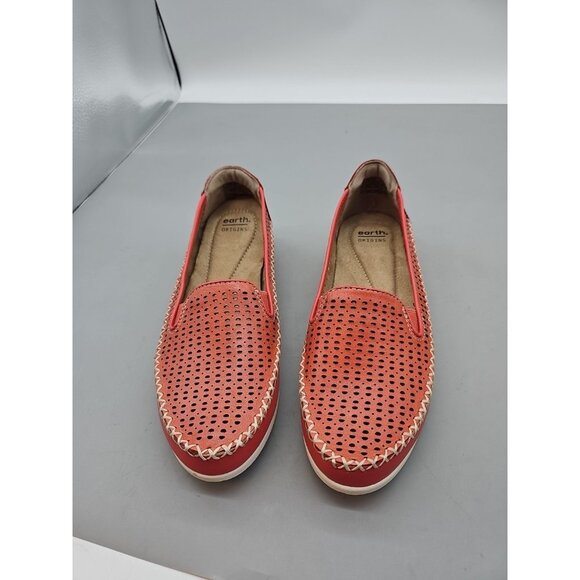 New EARTH ORIGINS Lark Lizzy Red Leather Cutouts Flat Comfort Shoes Size 9M - Picture 1 of 7